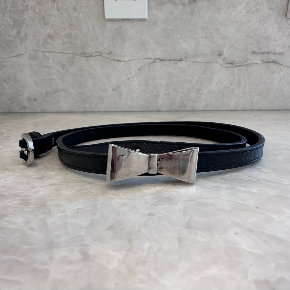 B-Low the Belt Black Leather Belt with Silver Bow